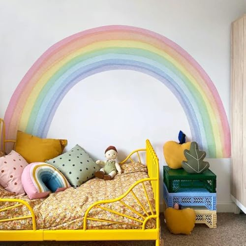 funlife bunt großer Regenbogen Vinyl Wandaufkleber selbstklebend Pastell Regenbogen Wandsticker Wandbild für Kinder, Mädchen, Wohnzimmer, wasserfest Wanddeko Wandtattoo, Größe L