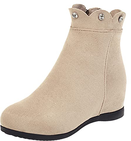 Lroey Reoly Bottines à Compensé Femme, Chaussons Habillés Talons Moyen Bout Rond Bottines Zip 265 Beige Taille 39 EU