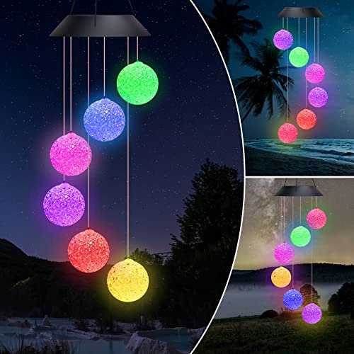 Larkumio Campanelli Eolici Solare LED, Impermeabile Campane a Vento per Eesterno Scacciapensieri da Appendere con 7 Luci LED Cambiano Colore Campanello a Vento da Giardino Perdonne Bambini, Palla