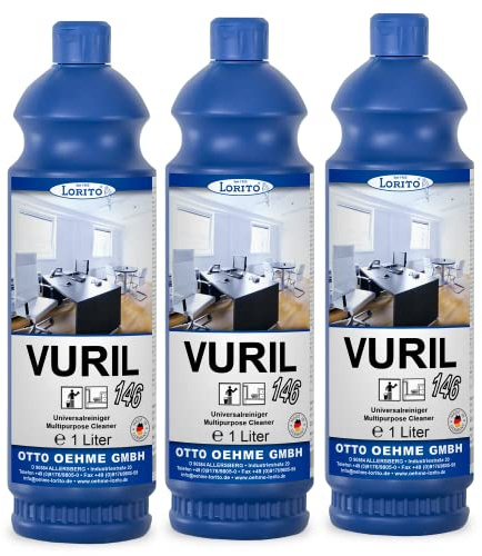 Lorito Vuril Grundreiniger 3 x 1L | Allzweckreiniger für Fliesen Kunststoff, Kacheln, Emaille und Eloxal, hoch konzentrierter Reiniger gegen hartnäckigen Schmutz