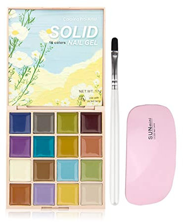 Holzsammlung Gel en Solide Vernis à Ongles, 16 Couleurs Vernis Semi Permanent en Gel Crème Solide Paint Palette,avec brosses à ongles et UV Lampe pour salon de peinture à ongles