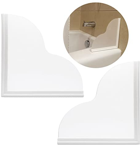 Tub Splash Guard Removable, 2 Pack Bathtub Water Splash Guards,Silicone Base & Acrylic Tub Corner Guards to Keep Water in Tub, Self-Adhesive & Prevent Shower Water from Splashing Out.