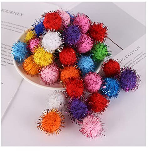 Yurosiay 100 Stück 3 cm Glitzer Pompons Basteln Bunt Kinder Pompons Bälle Pompons zum Basteln DIY Bommeln Basteln Flauschige Pompoms Kein Pompons für Lustige DIY Kreativen Handwerk 2#