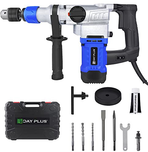 Professional Rotary Hammer Drill 1080W, Vibration Control & Safety Clutch 4500RPM Multifunctional Electric Hammer Power Drill Breaker 4 Modes Drilling 6 Variable Speed,Chisels and Drill Bits with Case