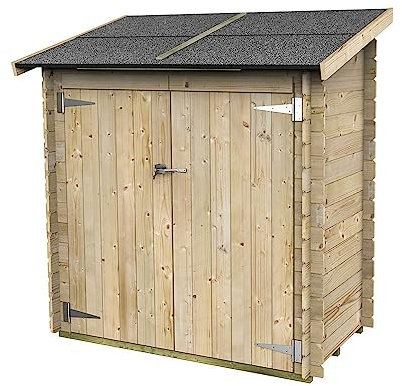 Capanno da Giardino in Legno 155x85 cm con Porta Doppia – Ripostiglio Berto Addossato per Attrezzi – Casetta Esterno in Legno Naturale Trattato – Kit con Ferramenta Inclusa