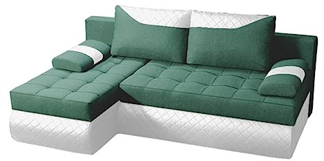 BROMARKT Ecksofa KASTELL L-Form Schlafsofa Wohnlandschaft Links/Rechts Couch, Bettkasten,Schlaffunktion,viele Farbvarianten (Links, Rino 77 + Madryt Pik 920 – Grün, h80 x t141 x b200 cm)