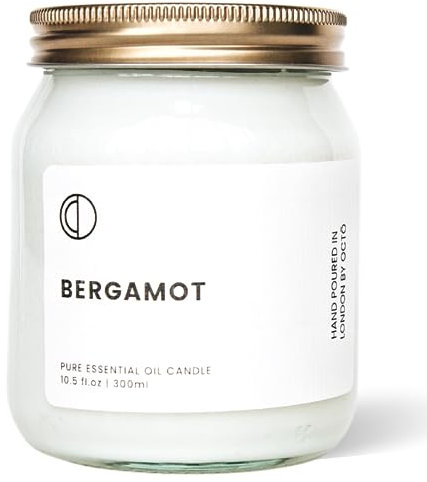 OCTŌ Bergamotte-Kerze, 300 ml, Duftkerze im Glas, ätherisches Öl, 60 Stunden lange Brenndauer, 100 % natürliches Sojawachs, handgefertigt in Großbritannien