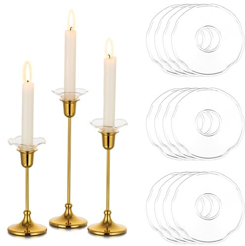 Glasseam Bobeches & Holders, Clear Candle Drip Catcher Set of 12, Unique Candle Ring for Candelabra, Living Room