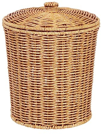 PRETYZOOM Portable Laundry Basket with Lid Woven Storage Bin for Dirty Clothes Sundries and Household Organizing 11X9X9 Inch Compact Container