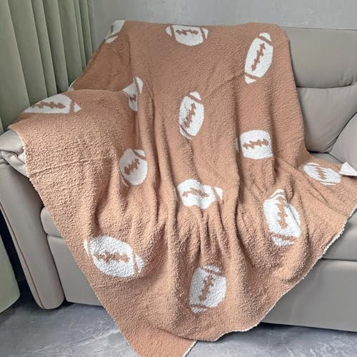Cozy Football Pattern Blanket Perfect Lightweight Bedding for Adults, Soft, Warm, and Plush Rugby Sports Blanket Great for Bed Sofa (Rugby-Brown, 51x63)