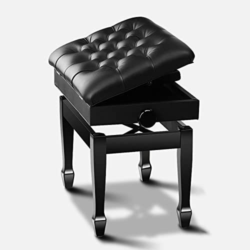 RWRAPS Höhenverstellbarer Klavierhocker, Deluxe-Klavierbank aus Holz, 58 x 38 x 49–59 cm, Schwarz