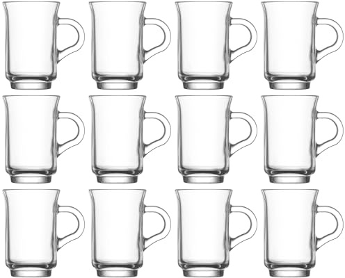vienberg 6,12 oder 24tlg. Teegläser-Set mit Henkel 155 ml aus hochwertigem Glas Ideal für Heißgetränke, Kaffee, Tee und Kakao spülmaschinengeeignet (12)
