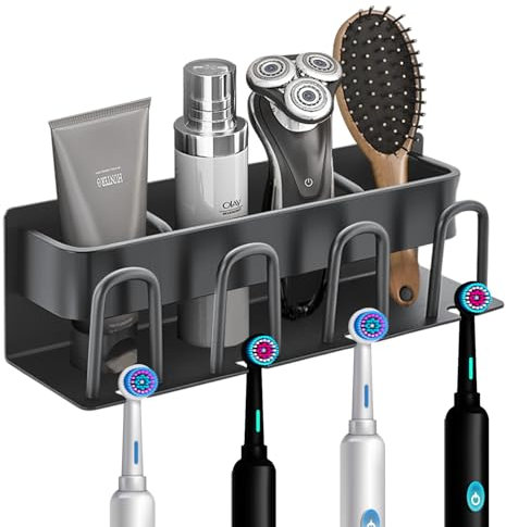 Yuirshion Zahnbürstenhalter, Wand Ohne Bohren Elektrische Zahnbürste Halterung Aluminium Aufsteckbürsten Halter Rasierhalter Badezimmer Zahnpasta Zahnbürsten Halter für Kinder Familie (grau)