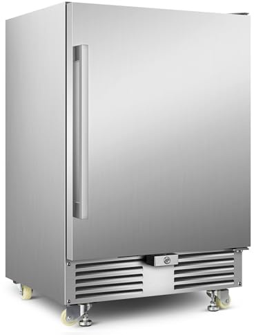 Outdoor Beverage Refrigerator 24 Inch Wide, Stainless Steel Beverage Fridge 180 Cans for Undercounter Built-in or Freestanding, for Home and Patio, Water Proof, Fast Cooling, Low Noise, 37-65 °F