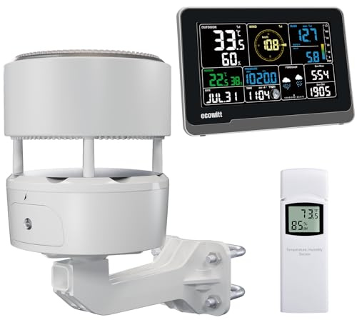 ECOWITT Funk-Wetterstation WS3902 mit 7,5 Zoll LCD-Display, Garten-Wetter-Sensor WS85 (Solarpanel/Regenmesser/Windgeschwindigkeits-/Richtungssensoren) + ein Außen-Temperatur-Feuchtigkeitssensor WN32