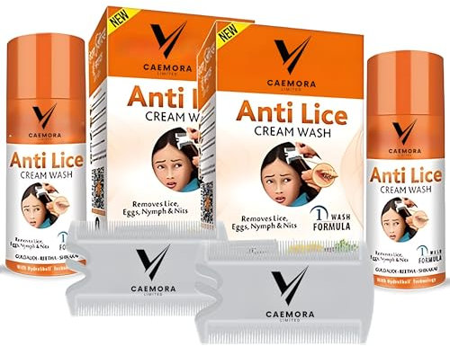 Caemora Lice Cream Wash Solution | Treatment to Kill Head Lice, Nymph and Nit Eggs Solution with free Nit Comb | Pack Of 2 X 30ml | Lice Treatment for All Hair, for Children and Adults