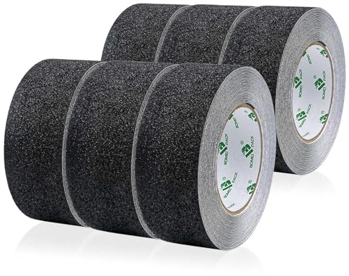 BOMEI PACK Schwarz Antirutsch Klebeband Streifen mit Selbstklebend,6 Rollen von 50mm x 10m Treppe Stufen Band Kleber Rutschfest Klebeband, Hohe Traktion für Bodenbelag innen- und Außenbereich