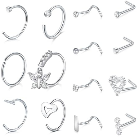 VFUN 20g Herz Schmetterling Nasenstecker 7mm Bar Länge Nase Schraube Und L Bend Clear Diamond Cz Nasenstecker Nasenpiercings Schmuck Silber Gold