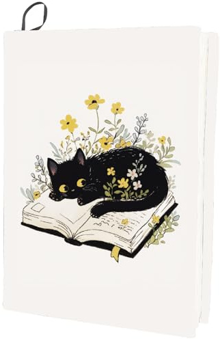 craspire Dehnbarer Buchumschlag Mit Schwarzer Katze Und Tierblume Waschbar Wiederverwendbar Großer Buchschutz Aus Nylon Elastische Notizbuchumschläge Geeignet Für 9 x 11 Zoll Hardcover Bücher