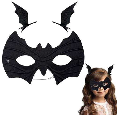 Fledermaus Maske und Fledermaus Haarspangen, Halloween Fledermaus Maske und Haarspangen Set, Schwarze Augenmaske mit Fledermausflügel Haarspangen, Perfekt für Maskerade, Karneval, Cosplay und Party