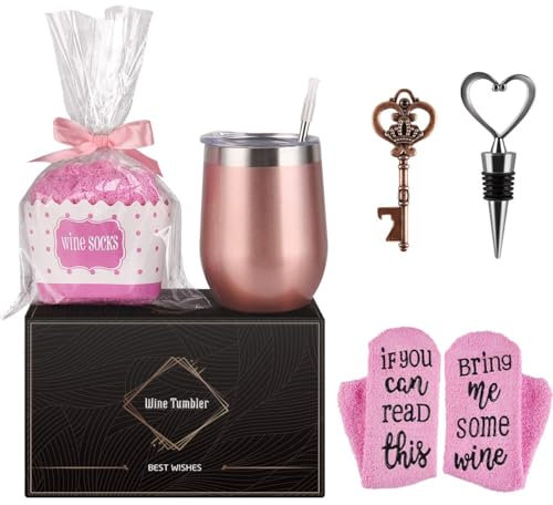 Joymaking Becher Geschenkset für Freundin mit Socken, Weinbecher mit Deckel Socken Flaschenöffner Strohhalm, Kaffeebecher Weihnachten Geschenk Tasse für Frau Freundin, 425ml