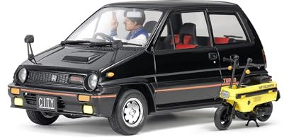 TAMIYA 24369 1:24 Honda City Turbo mit Scooter (1) - Modellbau, Plastik Bausatz, Hobby, Basteln, Kleben, Modellbausatz, Modell, Plastikmodellbau, Auto Bausatz, Ohne Lack