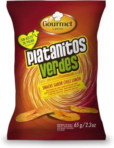 Platanitos Verdes - 65 g - Sabor Picante a Chile Limón - Sin Aceite de Palma - Ideal para Picar Entre Horas - Elaborado con Plátano Macho y Aceite de Girasol - Gourmet Latino (Paquete de 10)