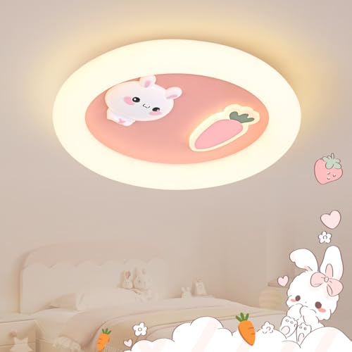 Kinderzimmer Lampe Decke, Hase Karotte LED Kinder Deckenlampe, Dimmbar Jungen und Mädchen Zimmer Licht mit Fernbedienung, Schlafzimmer Decke Kindergarten Beleuchtung, Ostern Geschenke (40cm Rosa)