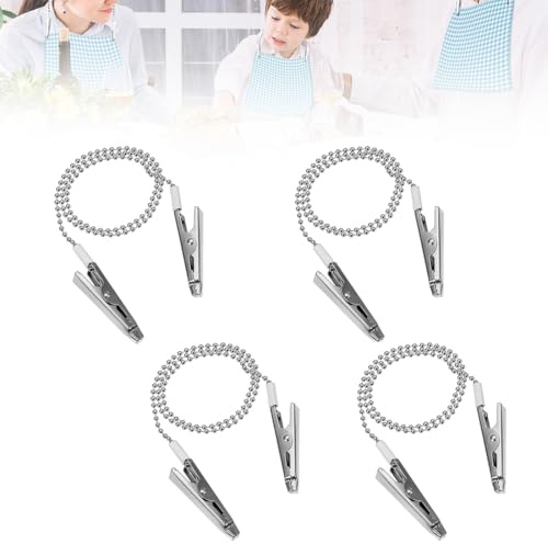 4 Pezzi Ferma Tovaglioli con Clip, Catenella di Metallo, Regolabile Catena di Perle Metallo Clip per Bavaglio per Adulti, Bavaglini per Adulti e Bambini