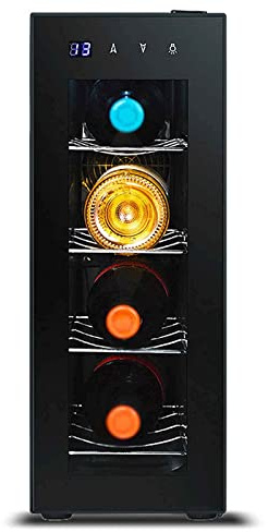 IUBGFTO Enfriador De Vino para 4 Botellas, Mini Bar, Refrigerador, Refrigerador Y Enfriador De Bebidas, Enfriador Vertical De Mesa para Vino/Bebidas, Temperatura Ajustable De 8-18 ° C, Negro