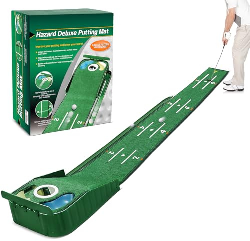 Golf Putting Matte Grün für Innen Matt mit Ballrücklauf und 3 Löchern Trainings- und Übungshilfe zu Hause oder im Büro Geschenke Zubehör für Männer