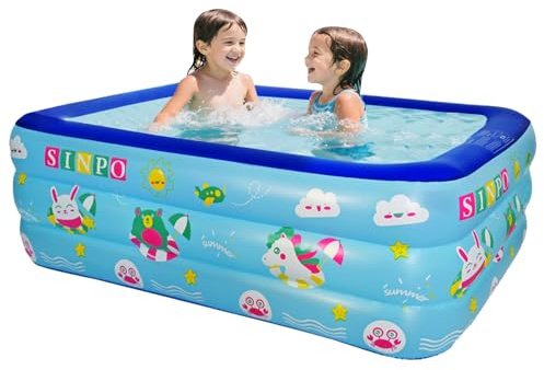 JUST FOR PARTY 1.5M Inflatable Kiddie Swimming Paddling Pools for Kids,Thickened Durable Above Ground Blow Up Family Pool with Bottom Bubble Layer for Outdoor Garden Backyard Water Party