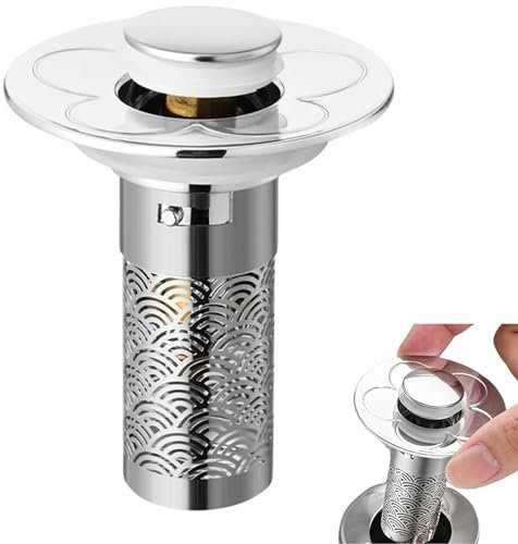 304 Edelstahl Abflussstopfen Upgraded Metal Drain Plug Universelle, Wolken Waschbeckenstöpsel Mit Filtersieb/Dichtungen Abflussstopfen für Bad, Waschbecken und Küche(28-33mm)