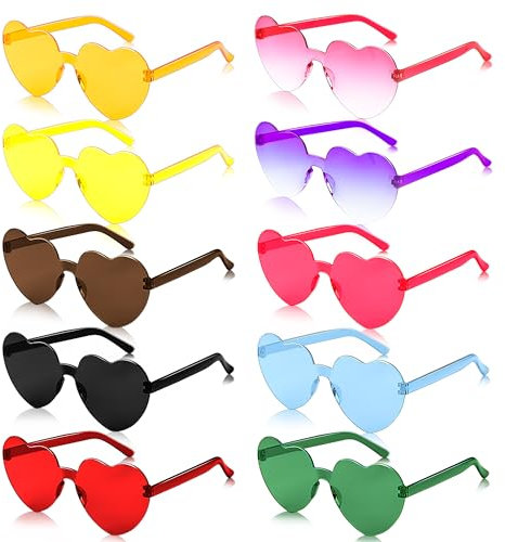 Elalove 10 Paires Lunettes Soleilr-Lunettes forme de cœur pour femme, 10 Couleurs Différentes Style Festif pour Mariage Fête Soirée et Événements