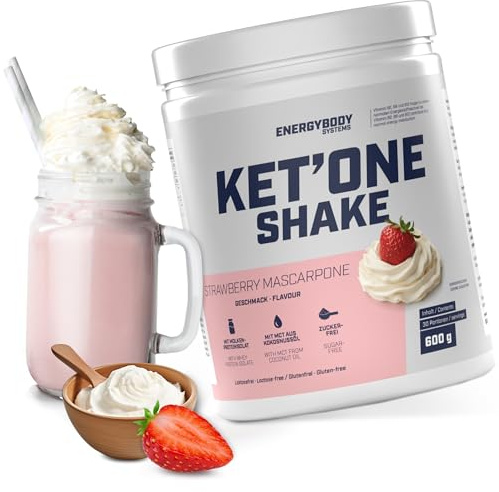 Energybody KET'ONE Shake Strawberry-Mascarpone 600 g | Protein Pulver für Ketogene Ernährung, Keto Shake mit MCT Pulver & Molkenproteinisolat, reich an EAA & BCAAs
