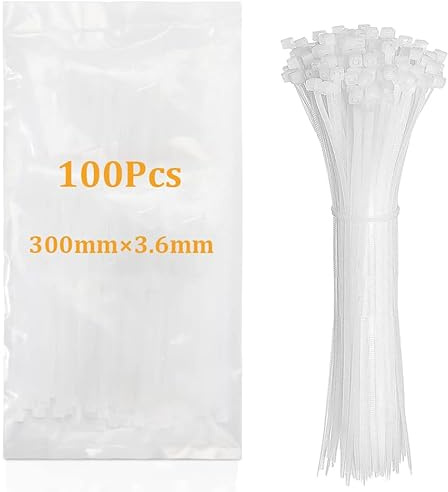 100 bridas para cables, 300 mm x 3,6 mm, bridas de nailon, envolturas de plástico multiusos, mecanismo de autobloqueo seguro, para el hogar, jardín, oficina y bricolaje
