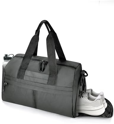 Pucuwu Turnbeutel für Damen & Herren mit Schuh- & Nassfach - Seesack für Reisen, Sport, Fitness & Workout, GRAU, Turnbeutel