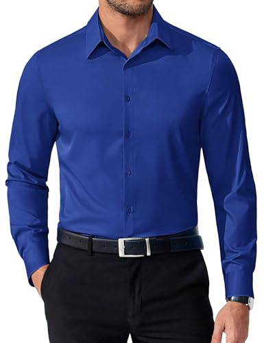 COOFANDY Men's Dress Shirts Long Sleeve Wrinkle Free Shirt Wedding Formal Button Down Shirts Royal Blue