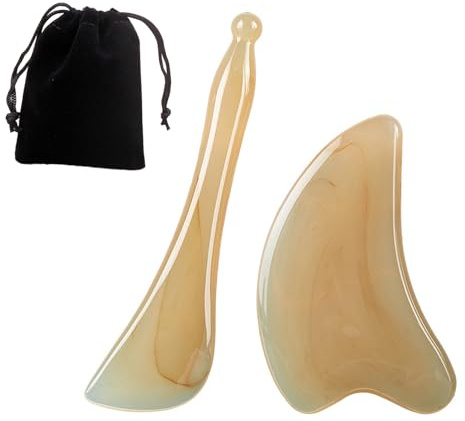 2 Stück Gua Sha,GuaSha Massagewerkzeug,Gesicht Scraping Massage Jade Stein für Nacken,Rücken,Beine (mit Samtbeutel)