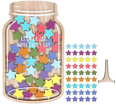 Belohnungstafel mit Holzhalter und 45 Sternen, 14.5 * 21 cm Belohnungsglas für Lehrerbedarf, magnetisch, Motivationssystem für Klassenzimmer und Elternhaus zur Verstärkung positiver Verhaltensweisen