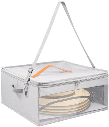 KEGAJEGA Scatola porta cappelli, 42 x 42 x 19 cm, da viaggio, con coperchio, con chiusura lampo, per la casa, i viaggi, la camera da letto, l'armadio, i cappelli