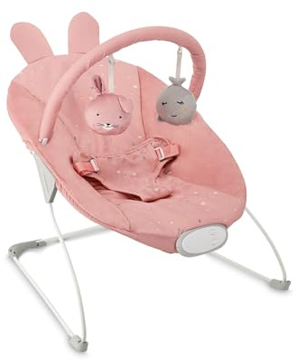 MoMi GLOSSY Babywippe für Babys bis 9 kg, 3-Punkt-Sicherheitsgurt, Metallgestell mit Antirutsch-Füßchen, Gewicht 1,7 kg, Abmessungen 58 x 49 x 53 cm, sensorisches Modul für Kinderförderung