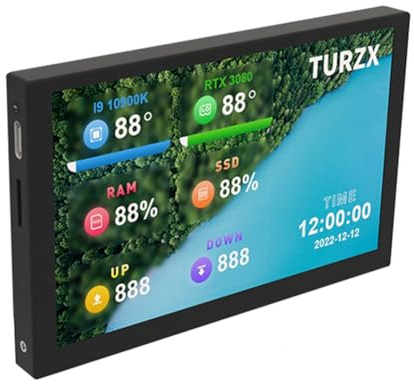 Xnuiasqe Monitor LCD IPS da 5 Pollici USB Type-C per Computer, Secondo Schermo, Schermo Dinamico per AIDA64, per Utilizzo Verticale Libero A.