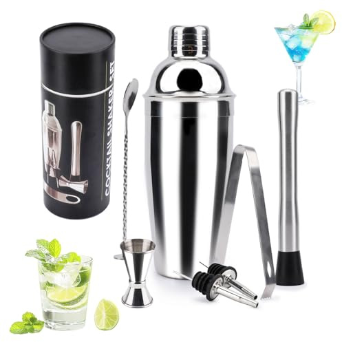 Cocktail Shakers Set, 8 Pieces Cocktail Making Set with 750ml Cocktail Shaker, Opener, Double Jigger, Mixing Spoon, Muddler, Pourers, Tongs, for Drink Mixing, Home, Bar