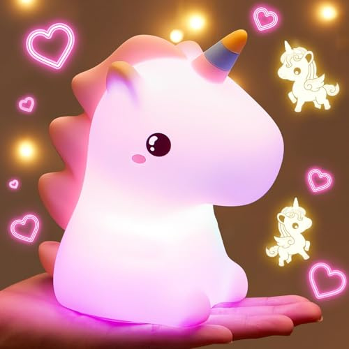 Unicorn Nachtlicht Baby Stilllicht, 1200Mah Nachttischlampe Kinder, Nachtlicht Kinder, 16 Farben 5 Helligkeit, Einhorn Geschenke FüR Mädchen,Babyzimmer Deko Kawaii Deko,Baby Geschenk Mädchen 3-7 Jahre