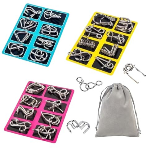 Montessori Metallisches Denkspielzeug Mit Tragebeutel, Montessori Metal Puzzle Für Erwachsene, 24-Teiliges Metall Puzzle Set Zur Förderung des Räumlichen Denkens (24)