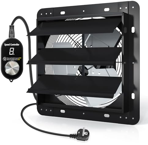 Aygrochy Ventola Aspirazione Industriale 250mm con Regolatore, Ventilatore da Parete con Motore EC 1280 m³/h, Estrattore d'aria per Garage, Cantina, Officina e Cucina