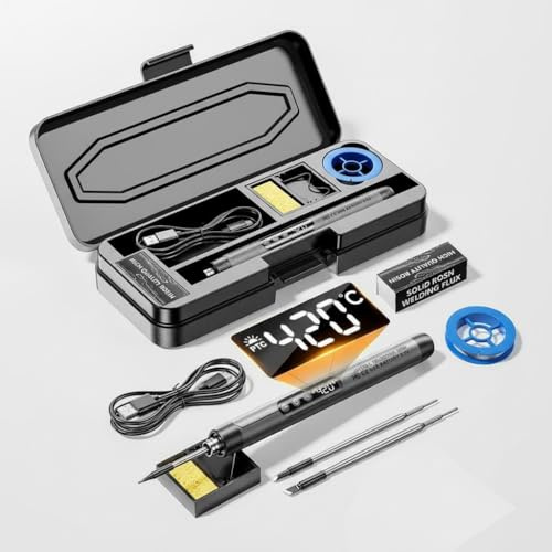 Cordless Soldering Iron Kit, USB Rechargeable Soldering Iron, LCD Digital Adjustable Temperature 260℃ - 420℃, 3 Soldering Tips, Soldering Wire, Electric Soldering Irons Pen for Home Appliance Repair
