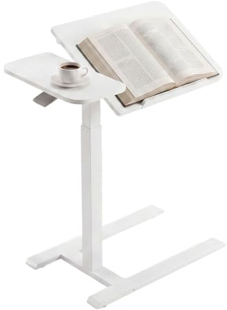 Viviendo Table de lit à roulettes, Blanc, réglable 68–108 cm avec vérin à gaz, Table d’appoint avec Plateau inclinable, Table pour Ordinateur Portable, lit, canapé, Salon et Bureau, 70 x 40 cm