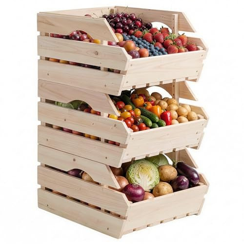 Outsunny - Soporte para cesta de frutas de madera de abeto de 3 pisos extraíbles, soporte para cesta de frutas y verduras, fácil de mover, 27 x 37,5 x 60 cm, natural